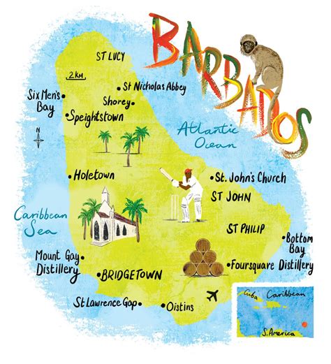 Barbados Map By Scott Jessop Cricket Rum And Palm Trees