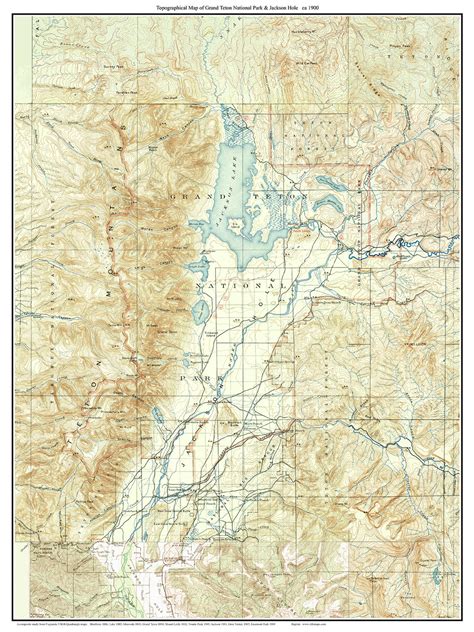 Grand Teton National Park And Jackson Hole 1900 Custom Usgs Old Topo
