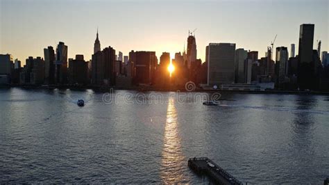 New York Sunset Between The Buildings In Manhattan Stock Image Image