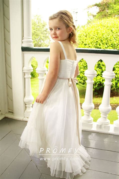 Pleated White Chiffon Full Length Flower Girl Dress Promfy