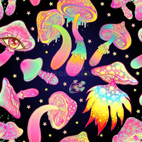 Magic Mushrooms Psychedelic Hallucination Vibrant Vector Illustration