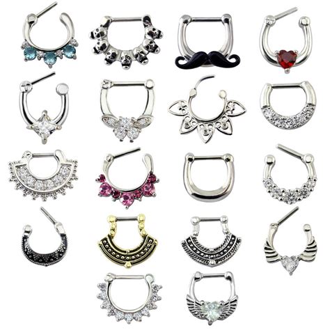 Stainless Steel Septum Rings Shiny Cubic Zircon Nose Cartilage Septum Clicker Crystal Nostril