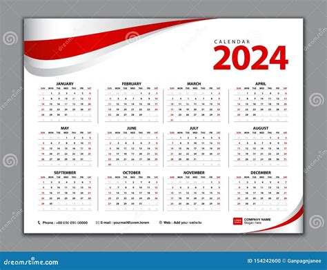 Calendar 2024 Simple Calendar Desk Week Starts From Sunday Set Of