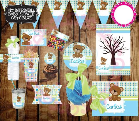 2x1 Kit Imprimible Baby Osito Baby Shower Blue Fiesta