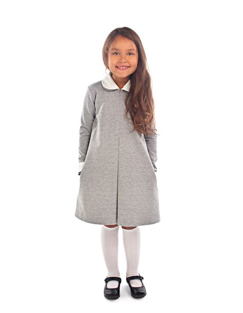 Grey School Dress With Double Collar Uniform School Fashion Kids
