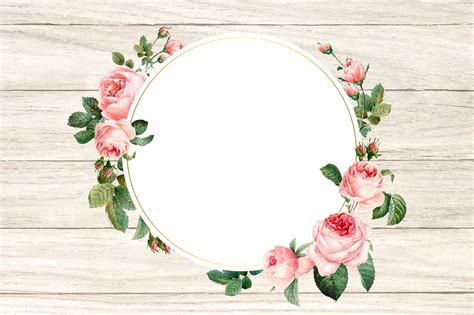 Floral Round Frame On A Wooden Background Vector Premium Image By