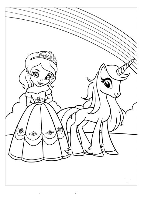 Dibujo De Princesa Y Unicornio Para Colorear Dibujos De Princesas
