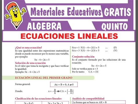 Ecuaciones Lineales Para Quinto Grado De Secundaria ≫ Materiales