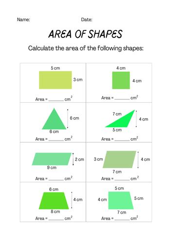 Area Of Shapes Worksheet Teaching Resources