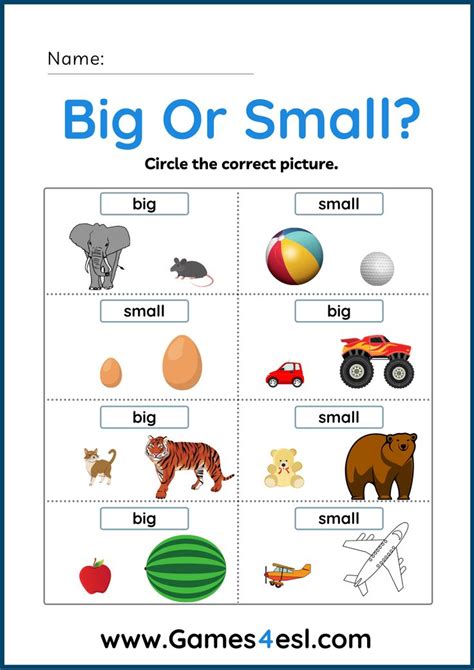 Big And Small Worksheets In 2021 Big And Small English For Beginners
