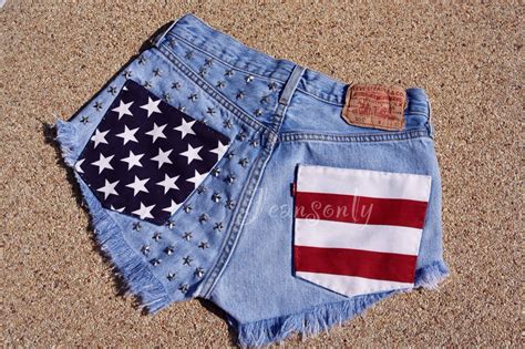 Amazon Com High Waisted American Flag Denim Shorts High Waisted Jean