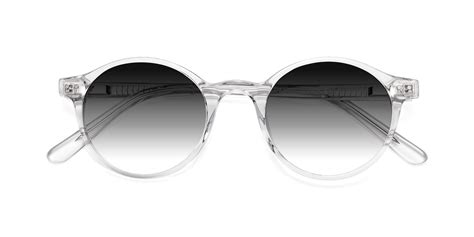 clear narrow acetate round gradient sunglasses with gray sunwear lenses 17519