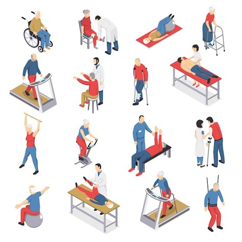 Rehabilitation Physiotherapy Isometric Icons Set Vector Free Download