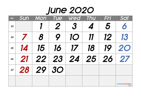 Free Printable June 2020 Calendar Free Premium