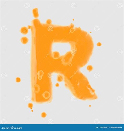 3d Letter R Uppercase Orange Juice Font With Drops Isolated On White