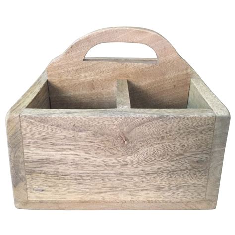 Expressly Hubert Square Natural Mango Wood Divided Crate With Handle