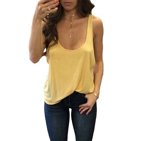 Bambooboy Summer Sexy Low Cut Basic Tank Tops Solid Sleeveless U Neck Backless Tops Women S Vest