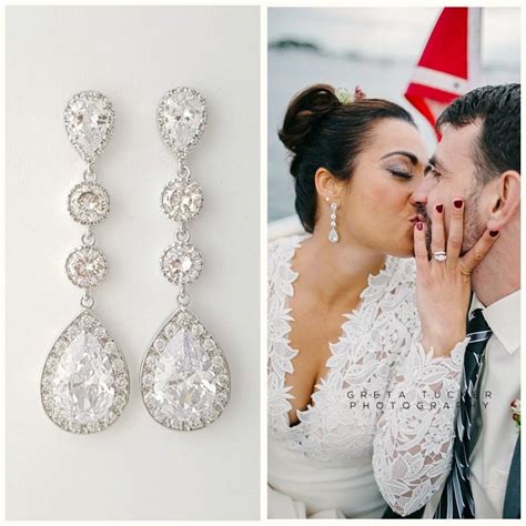 Bridal Earrings Crystal Long Wedding Earrings Wedding Jewelry Cubic Zirconia Large Teardrops