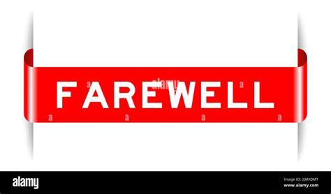 Red color inserted label banner with word farewell on white background