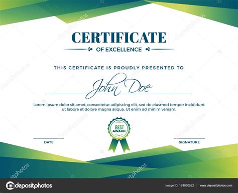 Certificate Of Appreciation Award Template With Green Shapes And Stock