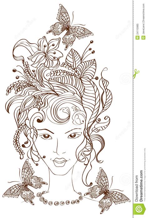 Hand Drawn Beautiful Woman With Flowers In Hair Stock Vector
