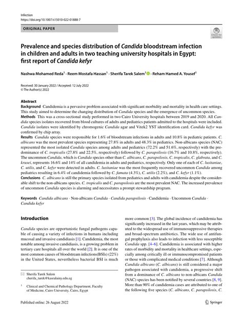 Pdf Prevalence And Species Distribution Of Candida Bloodstream