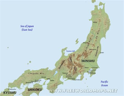 Honshu Physical Map