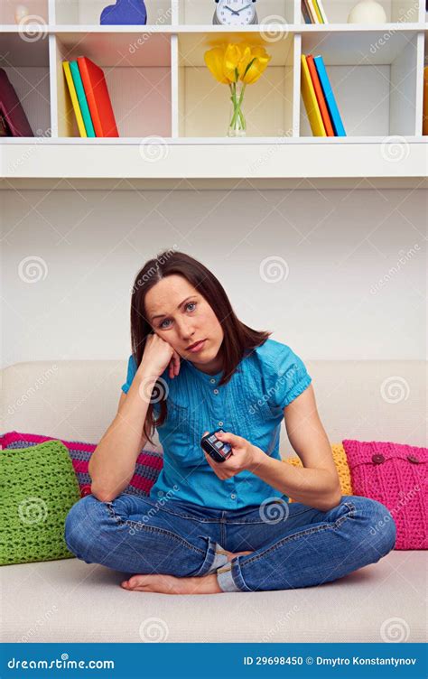 Bored Woman Watching Tv Stock Photo Image Of Boring 29698450