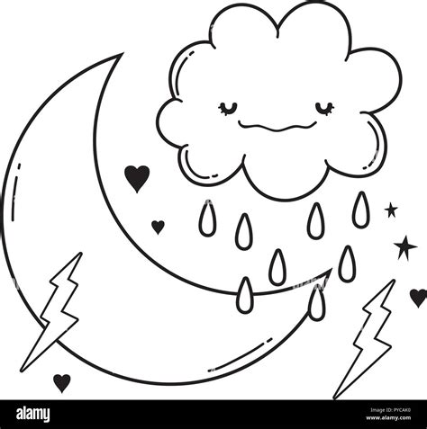 Cloud And Moon Cartoon In Black And White Stock Vector Image And Art Alamy