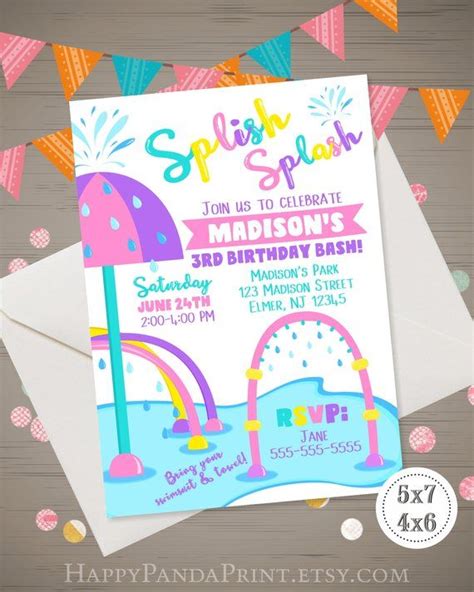 splish splash birthday invitation girls splash pad invitation etsy splash party birthday