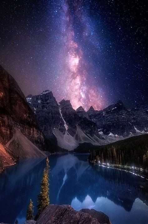 Moraine Lake Milkyway Night Stars Sky Milkyway Lake River