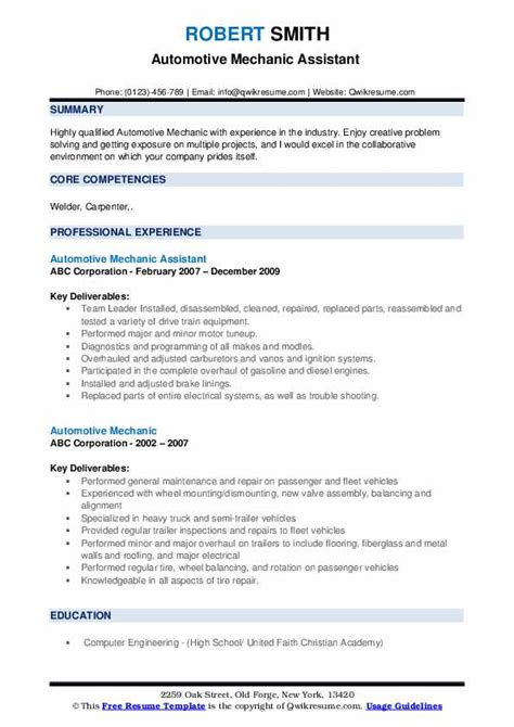 With the mechanic cv example, you have a rich resource of potential ideas for your own job application. Automotive Mechanic Resume Samples | QwikResume