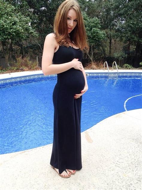 Pregnant Dawn Avril Posing Poolside In Black Long Dress NSFW Girls