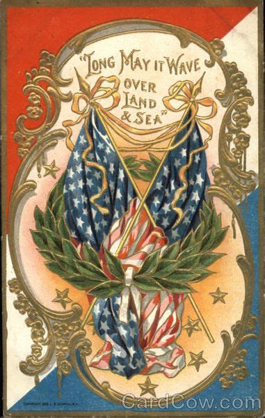 American Flags With Ribbons And Flora Patriotic Postcard American