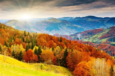 The Mountain Autumn Landscape With Colorful Forest Stock Photo Colourbox