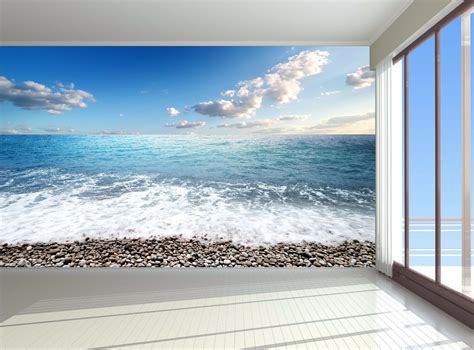 Sea Water Waves Seashore Stones Wall Mural Photo Wallpaper Wall Paper