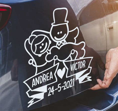 Auto E Moto Just Married Matrimonio Adesivo Amore Anelli Con Nome