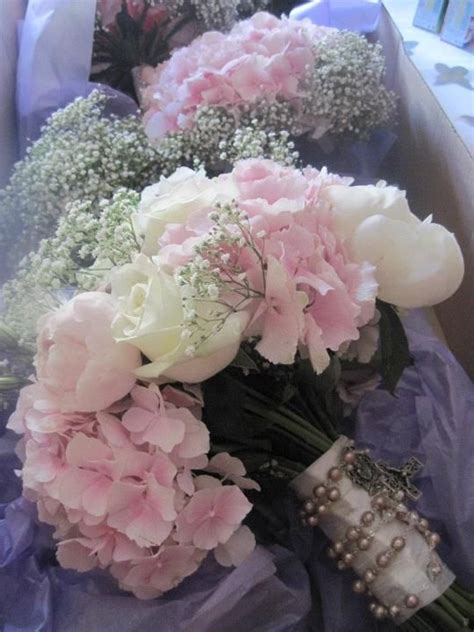 Bridal Bouquet With Ivory Roses Pink Hydrangeas Pink Peony White