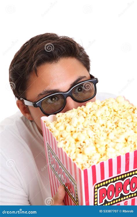 Man With Popcorn Bucket And 3D Glasses Stock Image Image Of Amazing