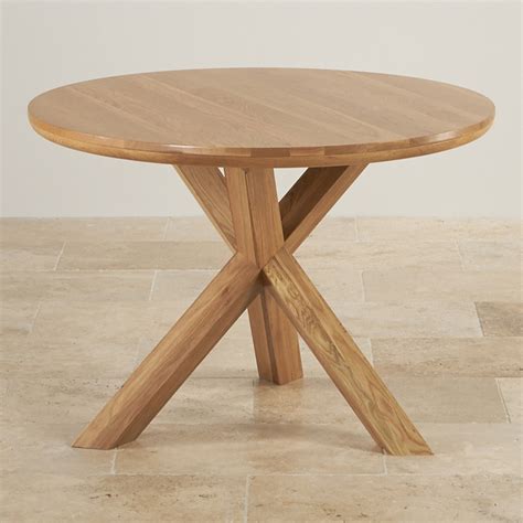 Trinity Natural Solid Oak Round Table With Crossed Legs