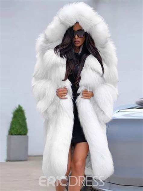 ericdress long hooded loose winter faux fur overcoat fur coats women long fur coat fur fashion