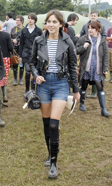 Alexa Chung In Black Over The Knee Socks Music Festival Fashion