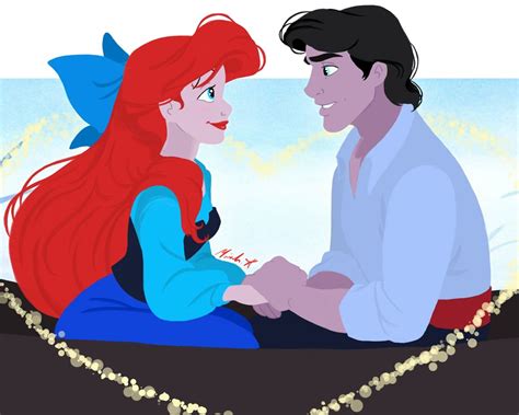 Ariel And Prince Eric In Kiss The Girl Scene Romantic Moment Disney Fan Art Disney Kiss