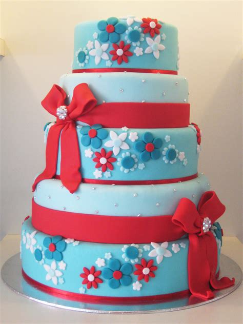 Turquoise And Red A 5 Tier Wedding Cake In Turquoise And R Flickr