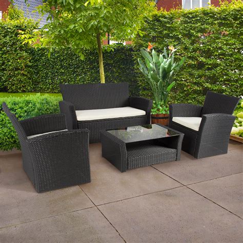 4pc Outdoor Patio Garden Furniture Wicker Rattan Sofa Set Black