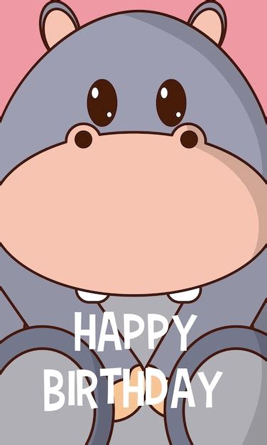 Premium Vector Hippo Happy Birthday Cute Card