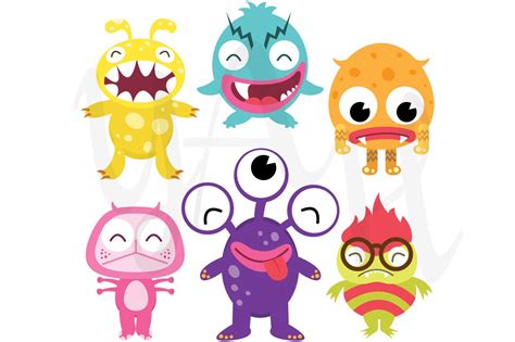 Silly Cute Monsters Clip Art Illustrations Creative Market