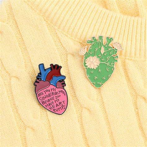 You Make My Heart Pump Enamel Pins Custom Organ Cactus Flower Heart