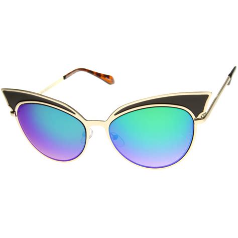 womens two tone oversized metal mirrored cat eye sunglasses 57mm sunglass la