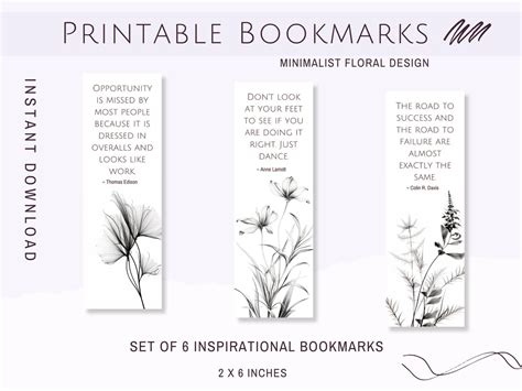 Printable Floral Bookmarks Botanical Bookmarks Inspirational Etsy